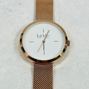 Nicole Miller Watch Womens 40mm Rose Gold Tone Mesh Band White Dial New Battery